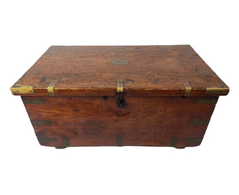 TRUNK, 19th century stained pine and brass bound, the lock marked 'Bleckmann Solingen Germany', 36cm H x 82cm x 49cm. 