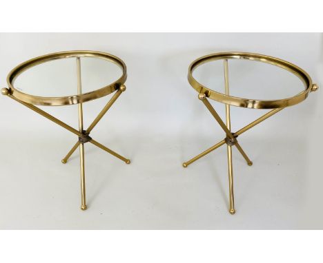 SIDE TABLES, a pair, 55cm x 43cm diam., 1950's Italian style, tripod design. (2) 