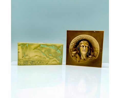 A pair of two glazed earthenware wall tiles, the first is a J and J.G. Low Art Tile that is square and olive in color depicti