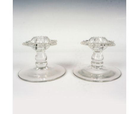 Gorgeous pair of pressed glass vessel decorated with diamond quilted mesmerizing design, especially when the light atop is re