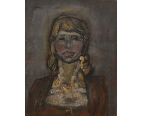 Edward Wakeford (1914-1973) oil on canvas, Head and shoulders portrait of a girl, unsigned, label verso, 51 x 41cm, unframed.