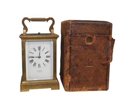 A cased repeating carriage clock, signed Oldfield, Liverpool to the face, striking on a coiled gong, with an engraved dedicat