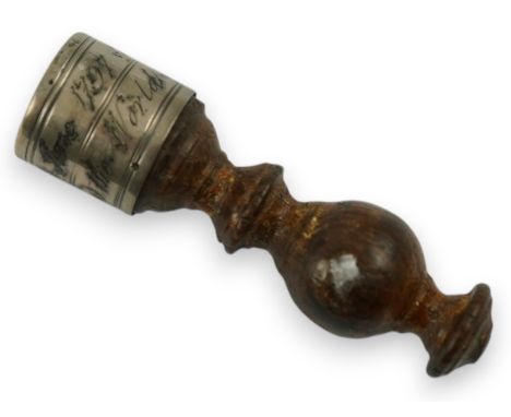 Australian Interest - an antique silver mounted treen miniature tipstaff inscribed 'William Raven, Commander Ship Britannia, 