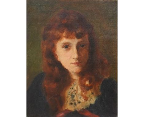 Early 20th century School, oil on board, Head and shoulders portrait of a young woman, unsigned, 28 x 22cm, ornate gilt frame