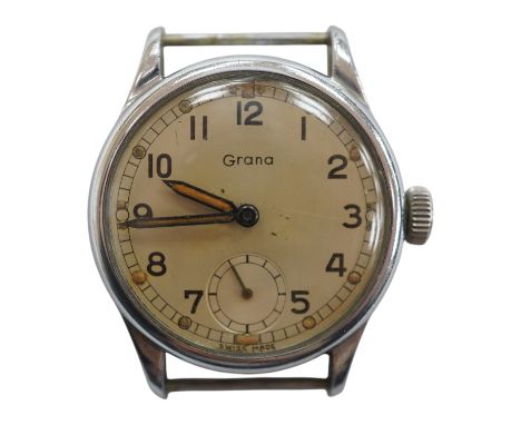 A gentleman's stainless steel WWII military issue Grana manual wind wrist watch, with Arabic dial and subsidiary seconds, no 