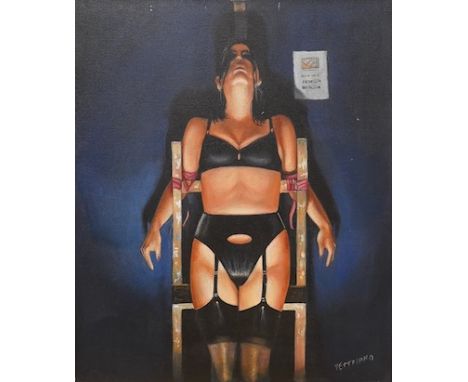 After Vettriano, oil on canvas, Portrait of a woman wearing lingerie, 60 x 49cm. Condition - good