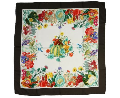 A Gucci vegetable garden design silk scarf by Vittorio Accornero, 87 x 86cm