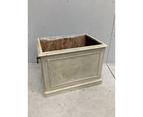 A rectangular painted wood planter, width 69cm, depth 49cm, height 51cm. Condition - fair