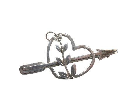 A Georg Jensen sterling heart, arrow and frond brooch, design no. 242H, 52mm. Condition - fair to good