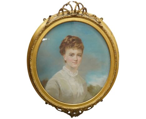 Early 20th century English School, oval pastel, Portrait of a young woman, 61 x 56cm, housed in gilt gesso frame. Condition -