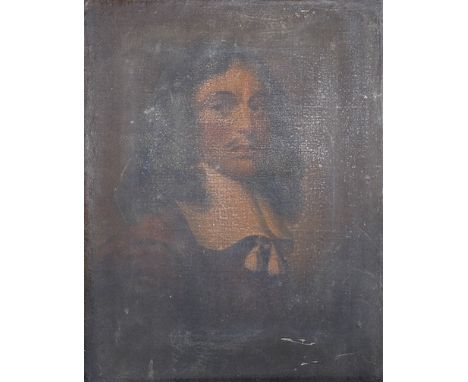 18th / 19th century English school, oil on canvas, portrait of a 17th century gentleman, unframed, 29 x 23cm. Condition -  ve