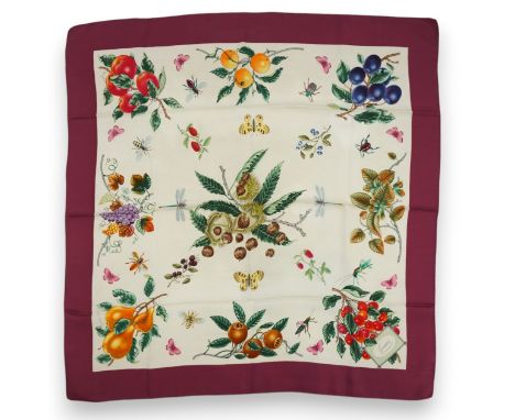 A Gucci Vittorio Accornero silk scarf with fruits and insects design, 87 x 86cm
