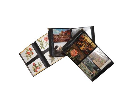 A quantity of various post cards arranged in three albums to include botanical interest. Condition - fair