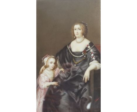 A 19th century portrait miniature on ivory of a 17th century woman and child, indistinctly signed lower right 21 x 12cm. CITE