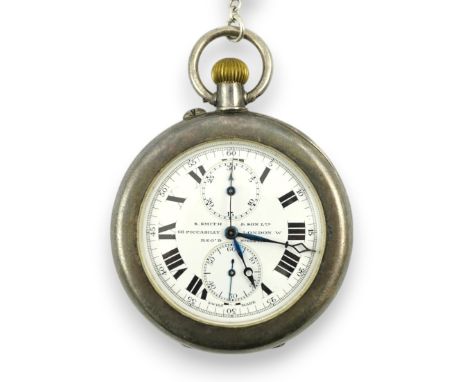 A George V silver open farce keyless pocket watch, by S. Smith &amp; Son, with two subsidiary dials, case diameter 45mm, with