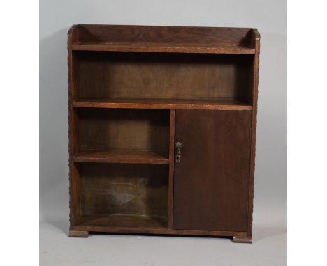 An Edwardian Oak Three Shelf Galleried Bookcase with Side Cupboard, 73cms Wide 