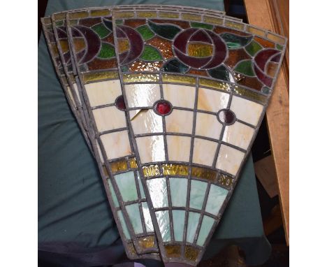 Eight Large Tiffany Style Leaded Panels which Together Form Circular Roof Light or Similar, Each 96cms Long 