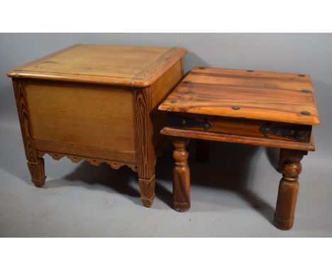 A Late Victorian Pitch Pine Box Commode, No Liner and a Square Coffee Table 