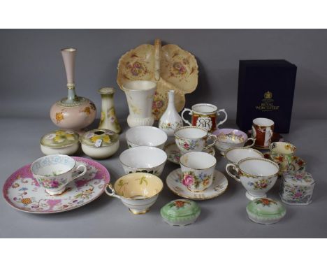 A Collection of Ceramics to Feature Blush Ivory Trefoil Dish, Vase (AF), Teawares, Masons Tea Cup and Saucer, Royal Worcester