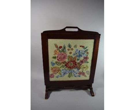 A Modern Mahogany Framed Screen/Table with Tapestry Panel under Glass, 76cms High 