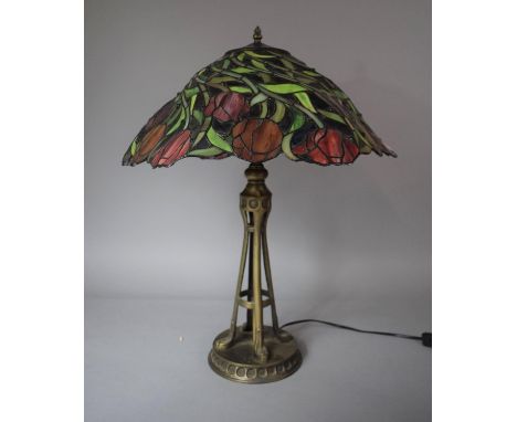 A Reproduction Bronzed Table Lamp with Tiffany Style Shade, 63cms High 