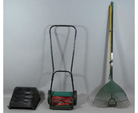 A Qualcast Panther 30 Push Mower and Three Garden Tools 