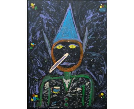 Festa, Tano (1938-1988) zugeschrieben "Pinocchio", 1970/80er Jahre, Öl/Marker/Tempera auf schwarzem Papier.Gestalt mit langer