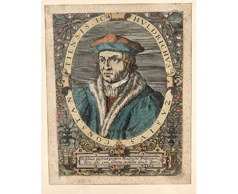 Zasius, Ulrich (1461-1535) Portrait, kolorierter Kupferstich. Auf Latein beschrieben mit "Huldriche zieht Freiburg dem Land B