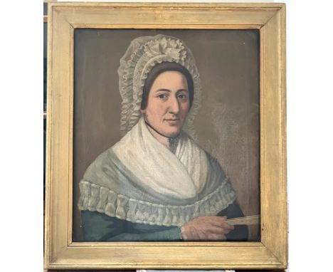 Anonym (18. Jahrhundert) Portrait von "Agatha Margarete Flächer geb. Schmid", um 1780, Öl auf Leinwand. Rückseitig etikettier