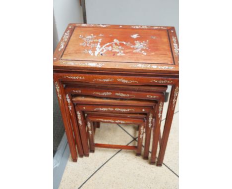 Nest of 4 tables inlaid with mother of pearl 