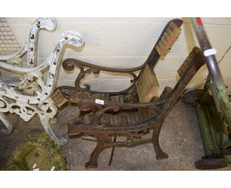 Two cast iron bench ends
