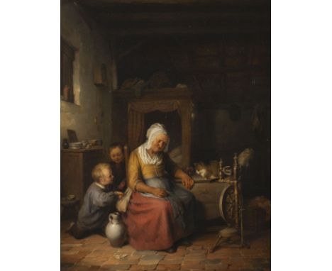 FRANÇOIS ANTOINE DE BRUYCKER1816 Gent - 1882 AntwerpenKLEINE APFELDIEBE (1840) Öl auf Holz. 62 x 49 cm (R. 96 x 83 cm). Signi