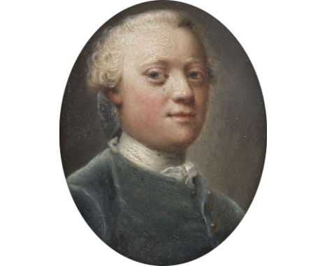 ANTON RAFAEL MENGS (UMKREIS)1728 Aussig (Böhmen) - 1779 RomBILDNIS EINES JUNGEN MANNES IM BLAUEN FRACK Öl auf Kupfertafel (ov