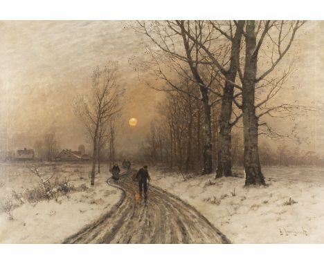 JOHANN JUNGBLUT1860 Saarburg - 1912 DüsseldorfWINTERABEND Öl auf Leinwand. 80 x 115 cm (R. 97 x 132 cm). Signiert unten recht