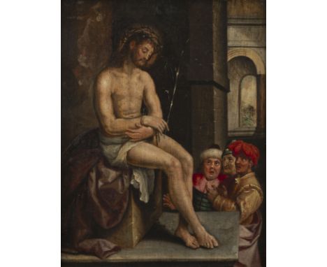 FLÄMISCHE SCHULE, 1. HÄLFTE 17. JH.GEISSELUNG CHRISTI Öl auf Eichenholztafel. 28 x 22 cm (R. 36 x 29,5 cm). Part. leicht altr