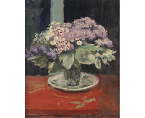 ALFRED SWIEYKOWSKI1869 Paris - 1953 ebendaBLUMEN STILLLEBEN Öl auf Holz. 46 x 39 cm (R. 60 x 51 cm). Signiert unten rechts. V