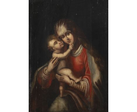 LUCAS CRANACH DER ÄLTERE (NACHFOLGER DES 18. JH.)1472 Kronach - 1553 WeimarJUNGFRAU MIT DEM KIND Öl auf Holztafel. 50 x 35,5 