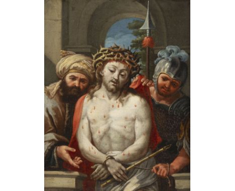 ITALIENISCHE SCHULE DES 16. JH.ECCE HOMO Öl auf Leinwand. 43 x 35 cm (R. 53x 44 cm). Part. min. altrest., leichte Altretusche
