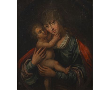 LUCAS CRANACH DER ÄLTERE (NACHFOLGER DES 18. JH.)1472 Kronach - 1553 WeimarJUNGFRAU MIT DEM KINDE Öl auf Holztafel. 37,5 x 32