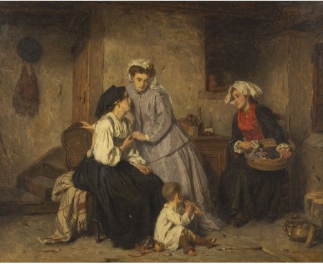 ALEXANDRE MARIE GUILLEMIN1817 Frankreich - 1880SZENE IM INTERIEUR. DAME BESUCHT EINE ALLEINERZIEHENDE MUTTER MIT KIND Öl auf 