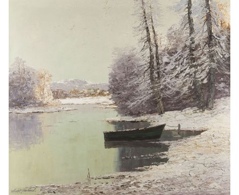 GEORG ARNOLD-GRABONÉ1896 München  - 1982 Percha-BuchhofWINTERABEND AM STARNBERGER SEE Öl auf Leinwand. 71 x 80 cm (R. 90 x 99