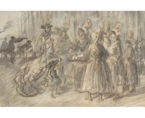 CONSTANTIN GUYS1802 Flissingen - 1892 ParisGESELLSCHAFT Tusche und Aquarell auf Papier. BM 18 x 27 cm (R. 36,5 x 47,5 cm). un