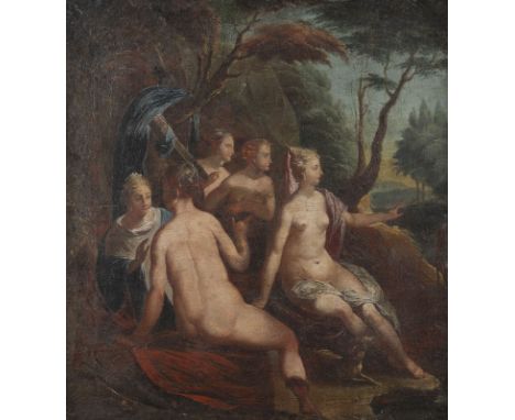 FEDERIGO CERVELLI (ATTR.)Um 1638 Mailand - 1698 VenedigDIANA BEIM BADE Öl auf Leinwand (altdoubl.). 58 x 54 cm (R. 70,5 x 65 