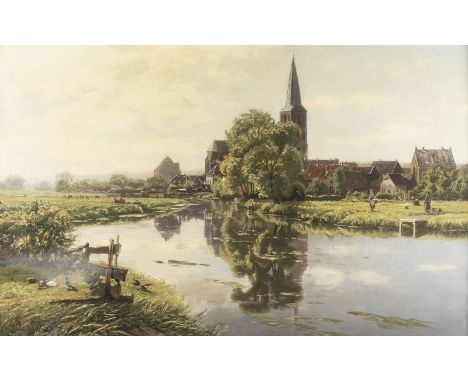 EDUARD SPOERER1841 Reval (Tallinn) - 1898 DüsseldorfAN EINEM SONNIGEN TAG AM FLUSS Öl auf Leinwand (doubl.). 85 x 91,5 cm (R.