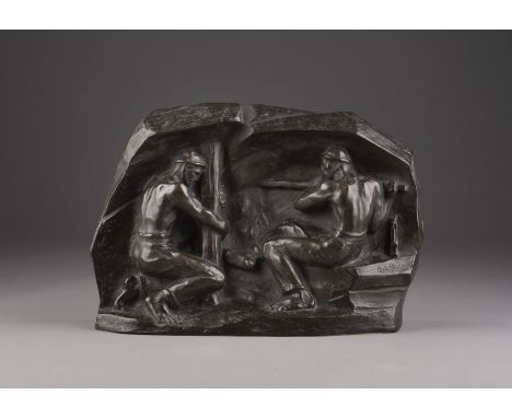 RUDOLF ZIESENISS (AUCH ZIESENIS)1883 Köln - 1959 DüsseldorfBERGWERKARBEITER Bronzerelief, dunkel patiniert. H. 27, B. 40, T. 