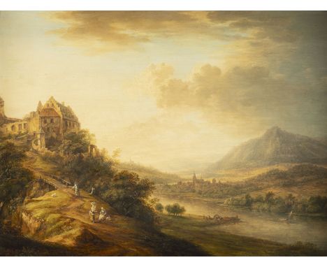 CHRISTIAN GEORG SCHÜTZ DER ÄLTERE (ATTR.)1718 Flörsheim - 1791 Frankfurt/MainGROSSE FLUSSLANDSCHAFT MIT EINER BURG AUF EINER 