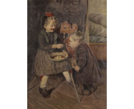 JACOB HAPP1861 Frankfurt am Main - 1936 ebendaMÄDCHEN FÜTTERT IHREN KLEINEN BRUDER (1903) Öl auf Leinwand. 90 x 65 cm (R. 117