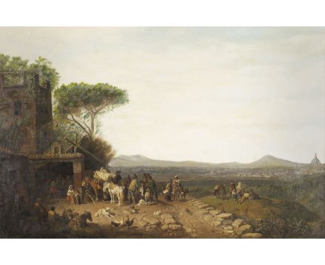 HEINRICH BÜRKEL1802 Pirmasens - 1869 MünchenOSTERIA BEI ROM Öl auf Leinwand (doubliert auf Hartfaserplatte). 62 x 95 cm (R. 8