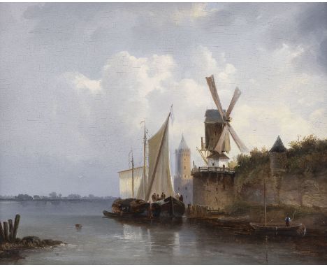 PETER PETERS1818 Nijmegen - 1903 StuttgartFLUSSLANDSCHAFT MIT MÜHLE (1847) Öl auf Holz. 32 x 40 cm (R. 46 x 54 cm). Signiert 