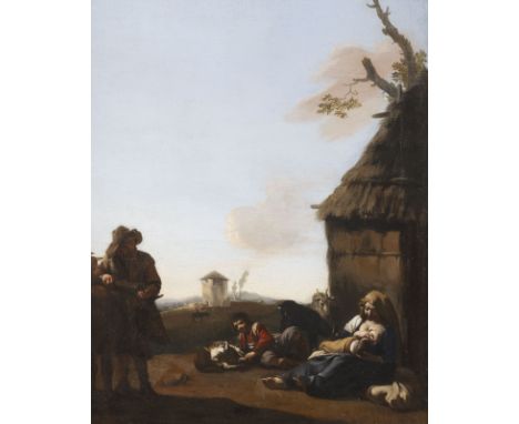 NIEDERLÄNDISCHE SCHULE DES 17. JH.HIRTENIDYLL Öl auf Leinwand (altdoubl.). 51 x 41 cm (R. 68 x 58 cm). Part. leicht altrest.,